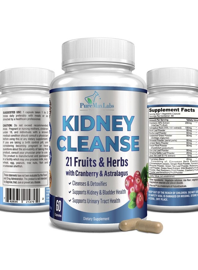 YUMMYVITE Herbal Kidney Cleanse with Cranberry Extract, Astralagus - 21 Fruits & Herbs - Detox & Cleanse Urinary Tract & Bladder Health, Kidney Support, 60 Vegan Capsules - Image 1