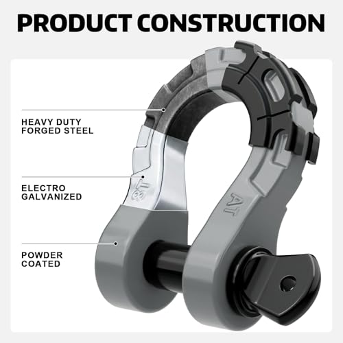 AUTOBOTS D Ring Shackles Heavy Duty(2 Pack) 68,000 lbs Capacity, Stronger Than 3/4" D Shackle, with 7/8" Screw Pin, for Tow Strap Winch Off Road Accessory Vehicle Recovery Gray - Image 4