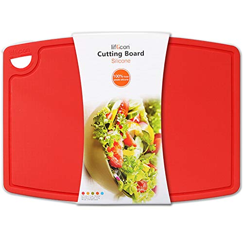 Liflicon Extra Large Thick Silicone Cutting Boards for Kitchen 14.6'' x 10.43'' Flexible Cutting Chopping Boards/Mats Non-slip Deep Drip Juice Groove, Dishwasher Safe-Red - Image 1