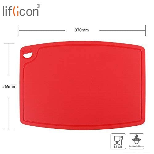 Liflicon Extra Large Thick Silicone Cutting Boards for Kitchen 14.6'' x 10.43'' Flexible Cutting Chopping Boards/Mats Non-slip Deep Drip Juice Groove, Dishwasher Safe-Red - Image 2