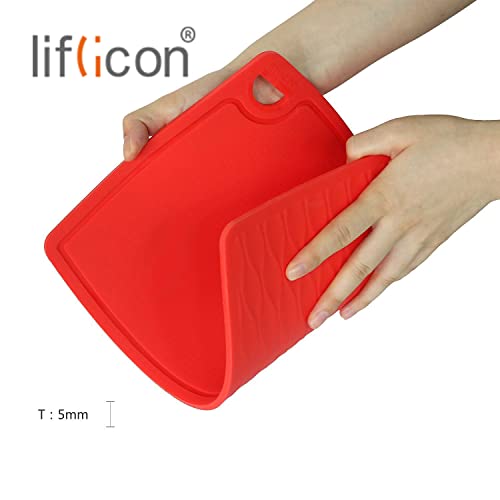 Liflicon Extra Large Thick Silicone Cutting Boards for Kitchen 14.6'' x 10.43'' Flexible Cutting Chopping Boards/Mats Non-slip Deep Drip Juice Groove, Dishwasher Safe-Red - Image 3