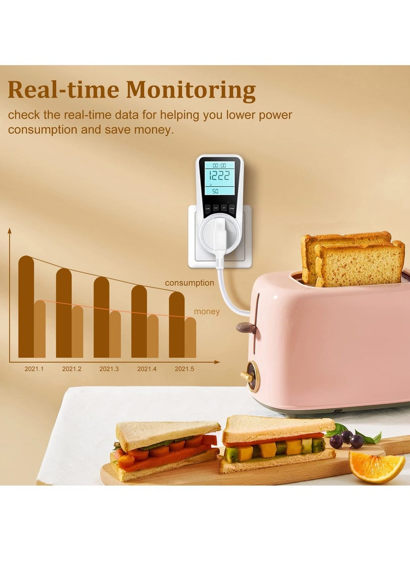 Excefore - Electricity Usage Monitor,  Power Meter Energy Monitor Plug with Backlight LCD Display, 7 Modes Voltage Amps Wattage KWH Consumption Monitor, 2900W/13A Overload Protection - Image 1
