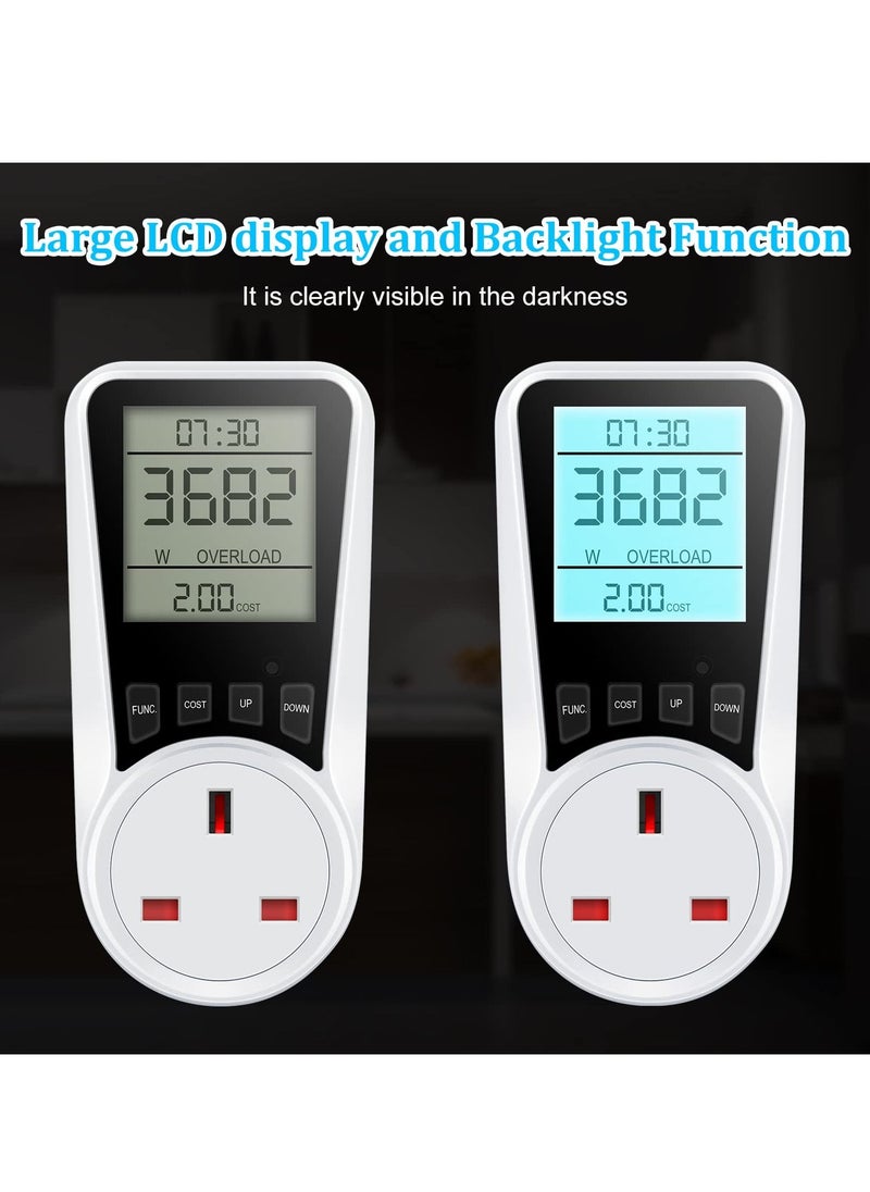 Excefore - Electricity Usage Monitor,  Power Meter Energy Monitor Plug with Backlight LCD Display, 7 Modes Voltage Amps Wattage KWH Consumption Monitor, 2900W/13A Overload Protection - Image 1