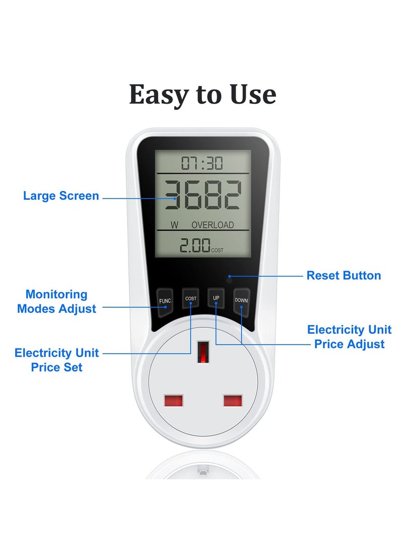 Excefore - Electricity Usage Monitor,  Power Meter Energy Monitor Plug with Backlight LCD Display, 7 Modes Voltage Amps Wattage KWH Consumption Monitor, 2900W/13A Overload Protection - Image 1