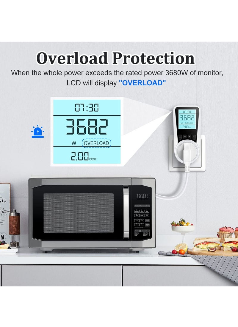 Excefore - Electricity Usage Monitor,  Power Meter Energy Monitor Plug with Backlight LCD Display, 7 Modes Voltage Amps Wattage KWH Consumption Monitor, 2900W/13A Overload Protection - Image 1
