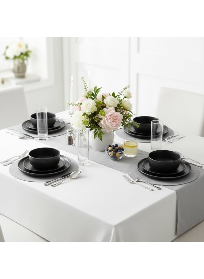 Shallow Stoneware KIA 18 PC Dinner Set, Black | Dinnerware Set for 6 People, 6 Dinner Plates 6 Side Plates 6 Bowls Lightweight Stackable Dining Modern Tableware for Home Dining - Image 5