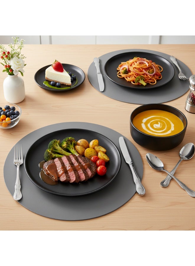 Shallow Stoneware KIA 18 PC Dinner Set, Black | Dinnerware Set for 6 People, 6 Dinner Plates 6 Side Plates 6 Bowls Lightweight Stackable Dining Modern Tableware for Home Dining - Image 4