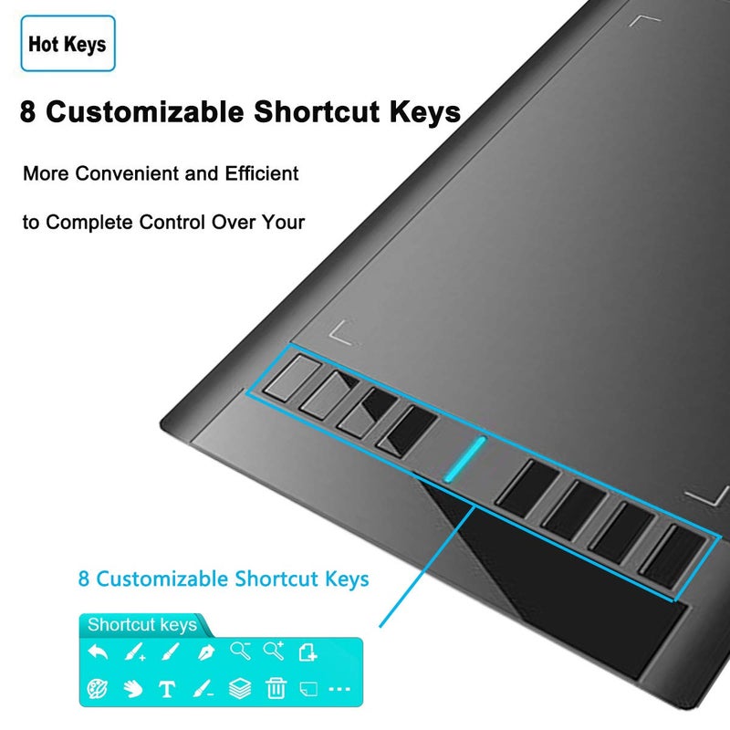 Ugee Graphics Drawing Tablet, UGEE M708 10 x 6 inch Large Drawing Tablet with 8 Hot Keys, Passive Stylus of 8192 Levels Pressure, UGEE M708 Graphics Tablet for Paint, Design, Art Creation Sketch Black - Image 4