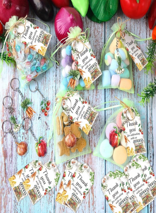 Equsion 150 Pcs Locally Grown Farmers Market Baby Shower Party Favors Bulk, 50 Farmers Vegetable Keychain with 50 Green Organza Bags Thank You Kraft Tags and Rope Vegetable Farmer Theme Party Supplies - Image 5