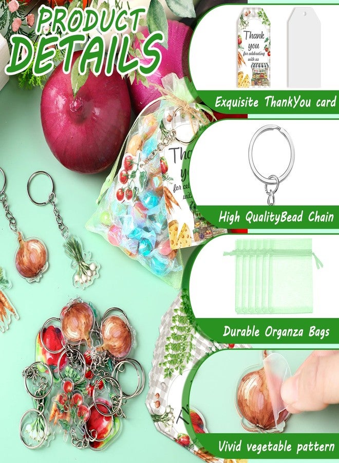 Equsion 150 Pcs Locally Grown Farmers Market Baby Shower Party Favors Bulk, 50 Farmers Vegetable Keychain with 50 Green Organza Bags Thank You Kraft Tags and Rope Vegetable Farmer Theme Party Supplies - Image 3