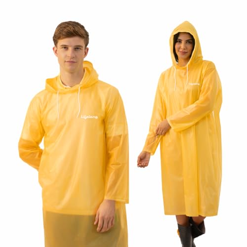 Lifelong Waterproof Unisex Raincoat | Hooded Full Sleeves Outdoor Poncho for Men, Women, Boys & Girls | Durable PVC Rainwear for Camping, Hiking, Travelling | Adjustable Drawstring | Yellow (1 Pc) - Image 1