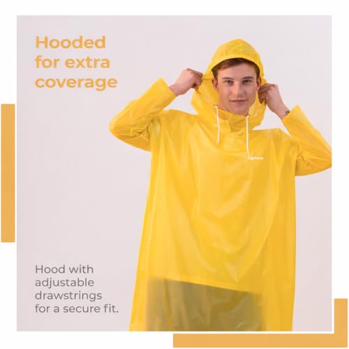 Lifelong Waterproof Unisex Raincoat | Hooded Full Sleeves Outdoor Poncho for Men, Women, Boys & Girls | Durable PVC Rainwear for Camping, Hiking, Travelling | Adjustable Drawstring | Yellow (1 Pc) - Image 2