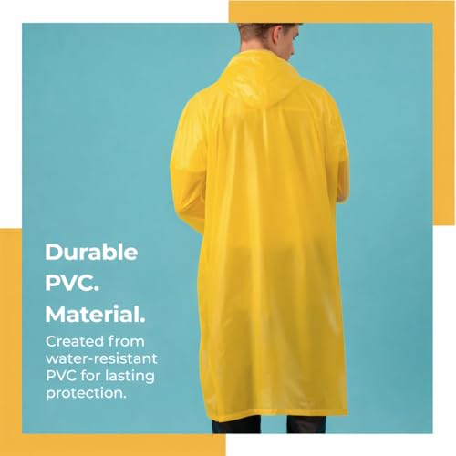 Lifelong Waterproof Unisex Raincoat | Hooded Full Sleeves Outdoor Poncho for Men, Women, Boys & Girls | Durable PVC Rainwear for Camping, Hiking, Travelling | Adjustable Drawstring | Yellow (1 Pc) - Image 3