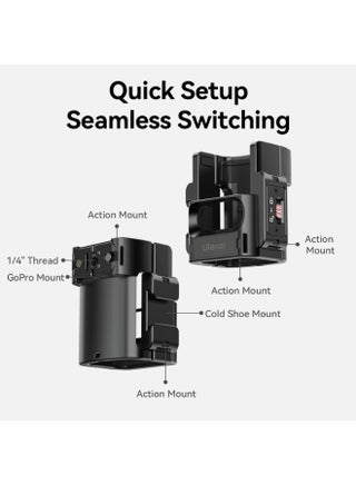 ملحقات محول التوسيع ULANZI PK-06 لكاميرات DJI Osmo Pocket 3 و Pocket 4 - قفص حماية من الألومنيوم، حامل معدني بفتحات براغي 1/4 بوصة، محول GoPro، قاعدة تثبيت باردة، نظام تحرير سريع لكاميرا Osmo Action - view 4