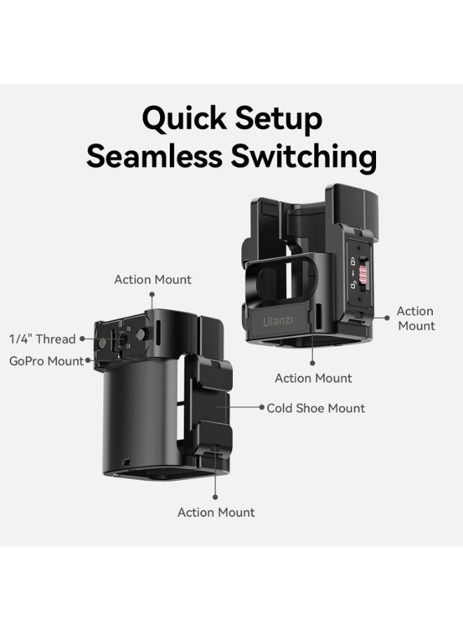 يولانزي ملحقات محول التوسيع يولانزي PK-06 لكاميرا DJI Osmo Pocket 3 - قفص حماية من الألومنيوم، حامل معدني بفتحات براغي 1/4 بوصة/محول GoPro/قاعدة تثبيت باردة/نظام تحرير سريع لكاميرا Osmo Action - Image 4