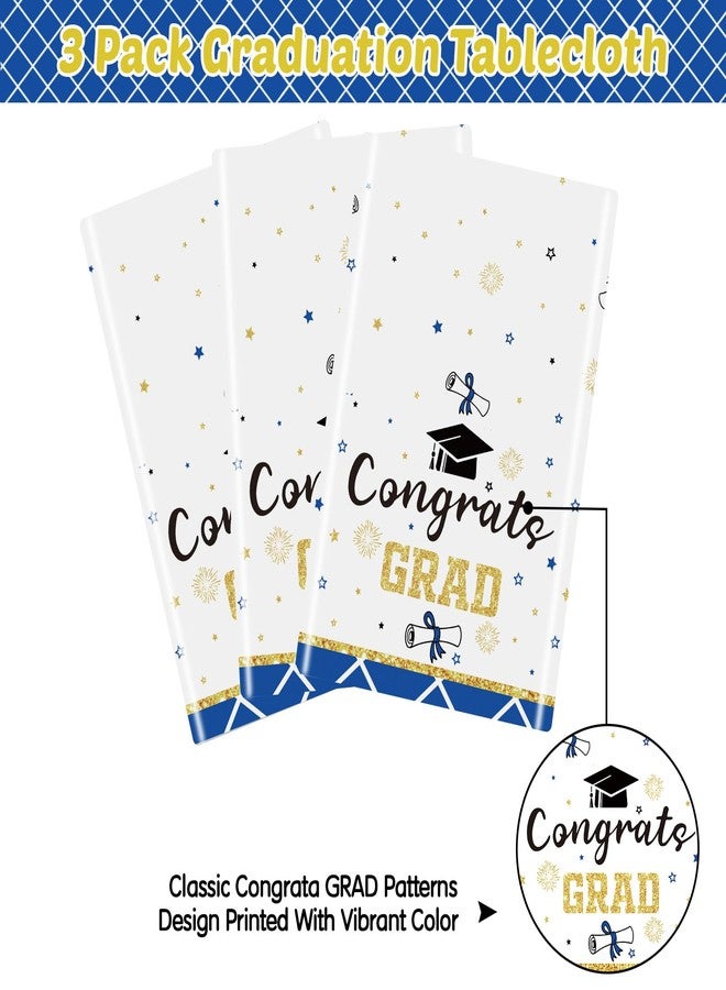 GOLDCROW 3 Pcs Blue White Graduation Tablecloth 2026, Blue Graduation Party Tablecover Decorations, Large Disposable Plastic Table Covers 108" x 54", for Use on Dining Tables, Gift Tables - Image 5