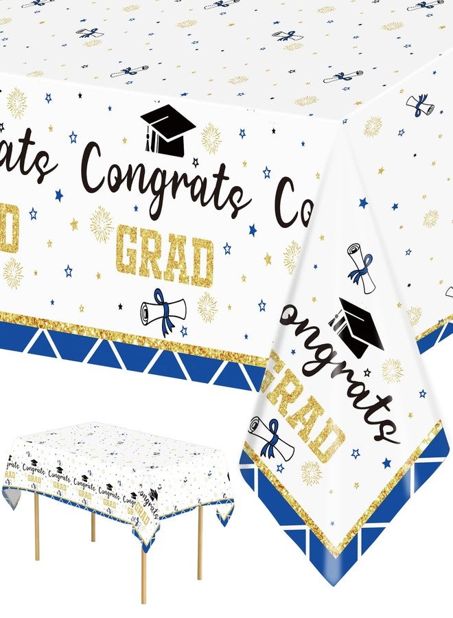 GOLDCROW 3 Pcs Blue White Graduation Tablecloth 2026, Blue Graduation Party Tablecover Decorations, Large Disposable Plastic Table Covers 108" x 54", for Use on Dining Tables, Gift Tables - Image 1