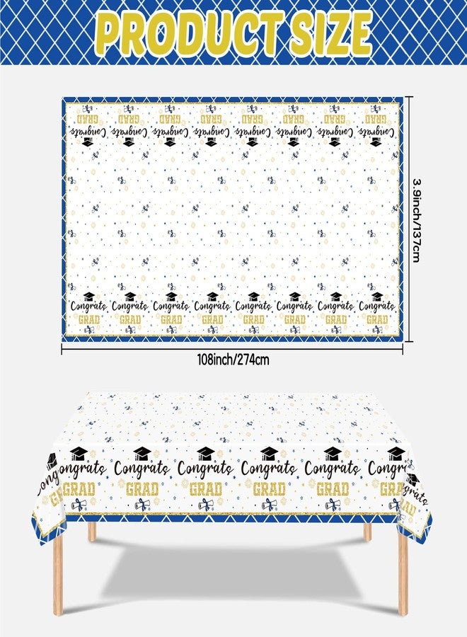 GOLDCROW 3 Pcs Blue White Graduation Tablecloth 2026, Blue Graduation Party Tablecover Decorations, Large Disposable Plastic Table Covers 108" x 54", for Use on Dining Tables, Gift Tables - Image 2
