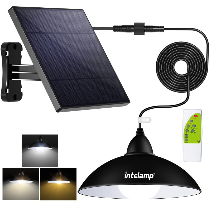 intelamp Solar Pendant Lights, Solar Shed Lights by Remote Control Solar Powered Indoor & Outdoor Lights Hanging Lights for Storage Room Home Yard Porch Balcony - Image 1