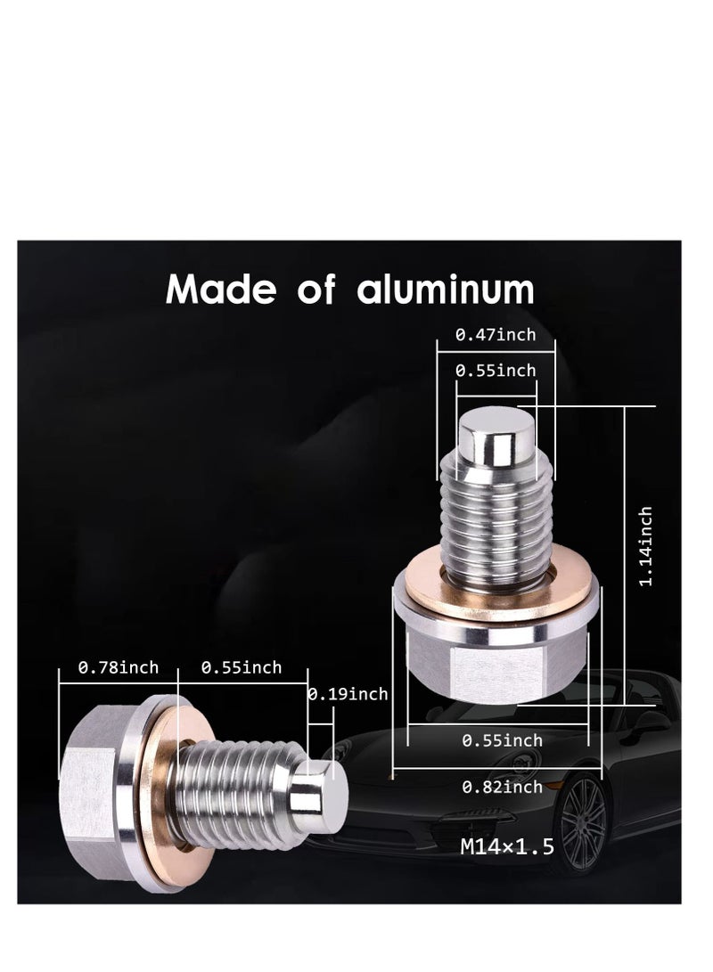 Stainless Steel Sump Drain Nut Bolt, 1 PC M14x1.5 Magnetic Oil Drain Plug with 5 PCS Gaskets, Universal for Most Cars Ford Motorcycle Boat Leak-proof Replacement (Silver) - Image 2