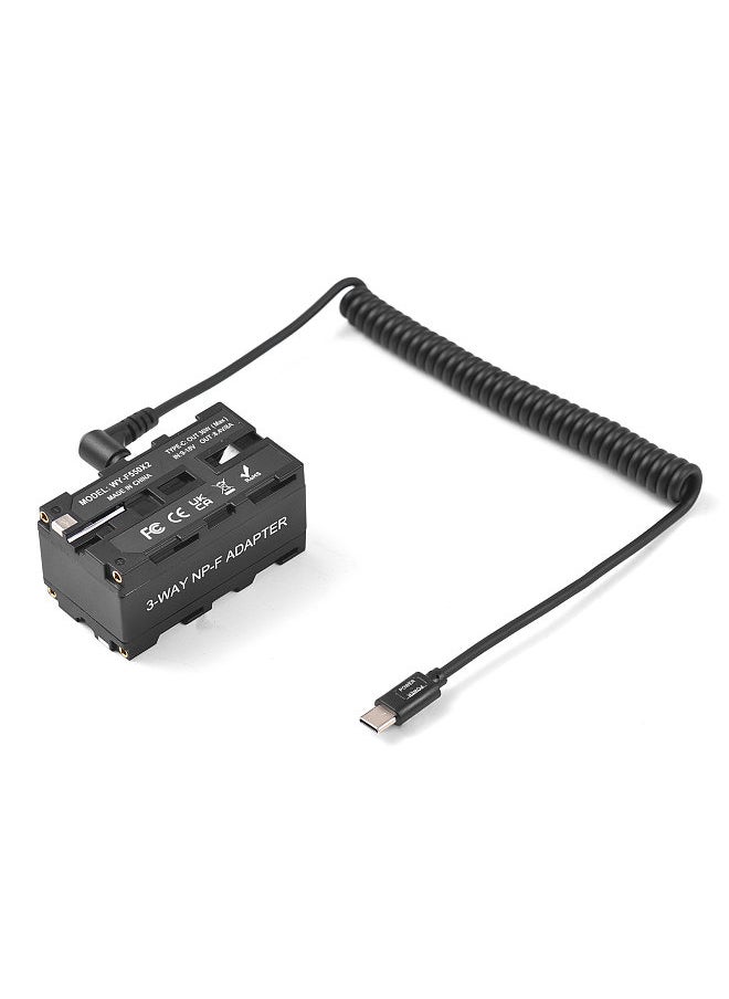 Generic Type-C to Double-Sided NP-F550/570/770/970 Dummy Battery Power Adapter with 5-12V Type-C Output Flexible Spring Cable for Field Monitor LED Light Wireless Video Transmission  - Image 4