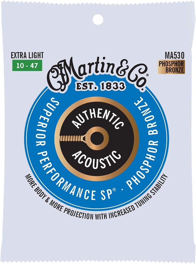 Martin Guitar MA530 Authentic Acoustic Extra Light Guitar Strings, 92/8 Phosphor Bronze - Image 1