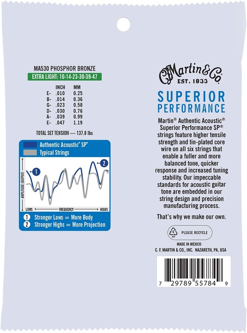 Martin Guitar MA530 Authentic Acoustic Extra Light Guitar Strings, 92/8 Phosphor Bronze - Image 2