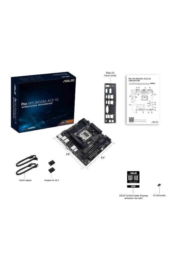 ASUS Pro WS B850M-ACE SE Workstation Motherboard, AMD AM5, B850 Chipset, Micro-ATX, 4× DDR5 8000+ (ECC Support), PCIe 5.0 x16, Dual PCIe 5.0 M.2, U.2 & MCIO, 10Gb + 2.5Gb LAN, Built-in BMC/IPMI, Black | 90MB1MN0-M0EAY0 - Image 2