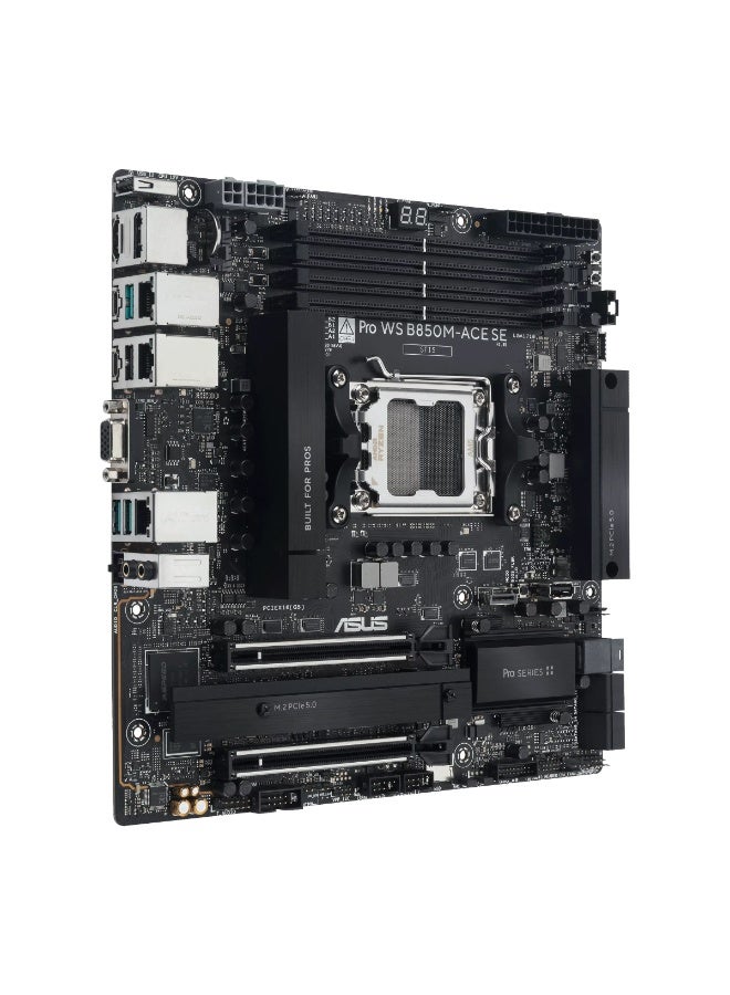 ASUS Pro WS B850M-ACE SE Workstation Motherboard, AMD AM5, B850 Chipset, Micro-ATX, 4× DDR5 8000+ (ECC Support), PCIe 5.0 x16, Dual PCIe 5.0 M.2, U.2 & MCIO, 10Gb + 2.5Gb LAN, Built-in BMC/IPMI, Black | 90MB1MN0-M0EAY0 - Image 4