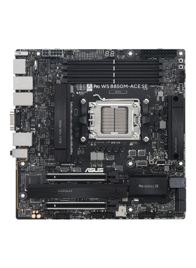 ASUS Pro WS B850M-ACE SE Workstation Motherboard, AMD AM5, B850 Chipset, Micro-ATX, 4× DDR5 8000+ (ECC Support), PCIe 5.0 x16, Dual PCIe 5.0 M.2, U.2 & MCIO, 10Gb + 2.5Gb LAN, Built-in BMC/IPMI, Black | 90MB1MN0-M0EAY0 - Image 3