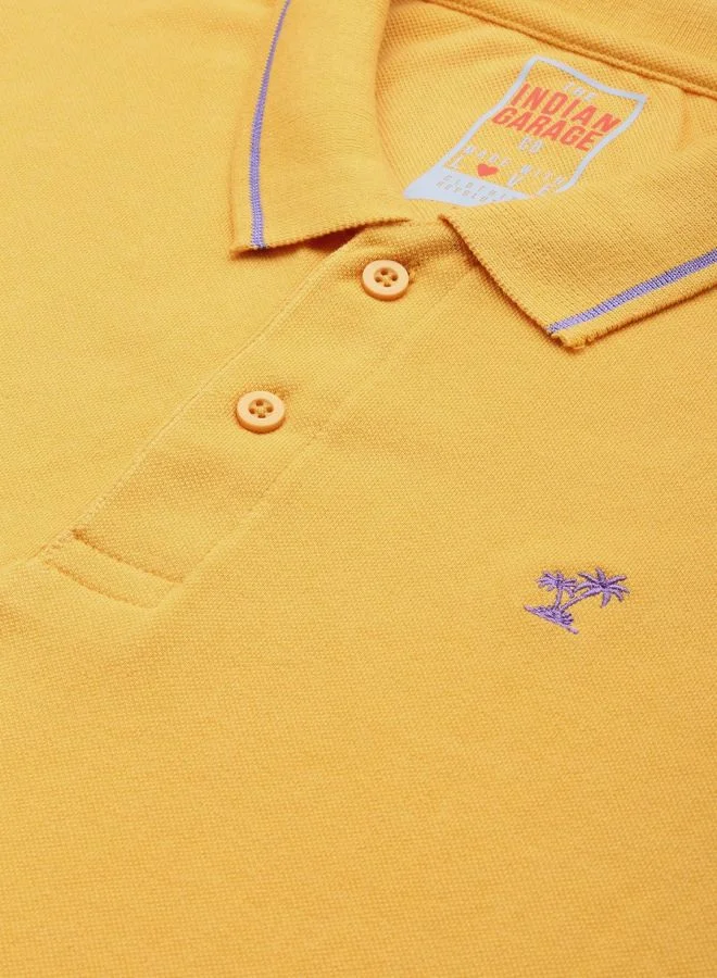 The Indian Garage Co Men Slim Fit Solid Polo Collar Tshirt