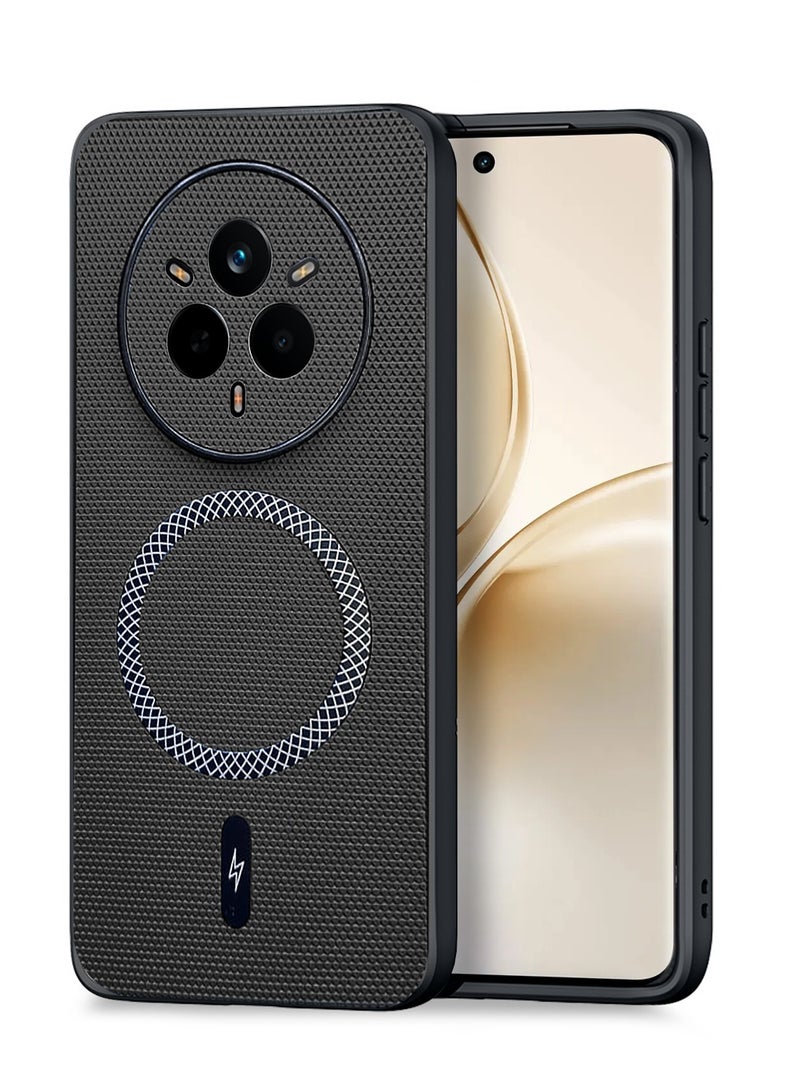 Wtech Realme 14 Pro / Realme 14 Pro Plus 5G 2025 Support Wireless Charging Magnetic Cover Texture PU Leather  Phone Case Cover  (MCMPMN) - Black - Image 1