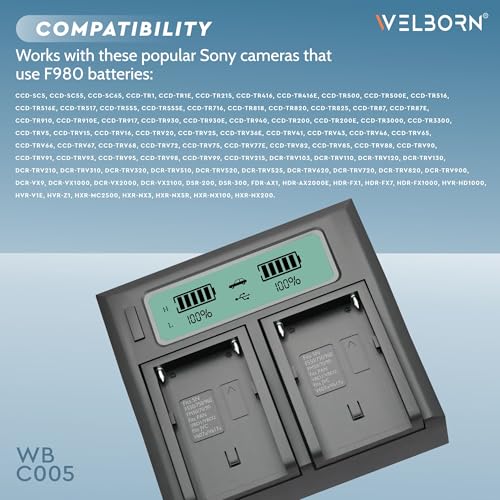 Welborn Dual LCD Camera Battery Charger for NP-F980 Batteries – Fast & Safe Charging, USB Powered - Image 3