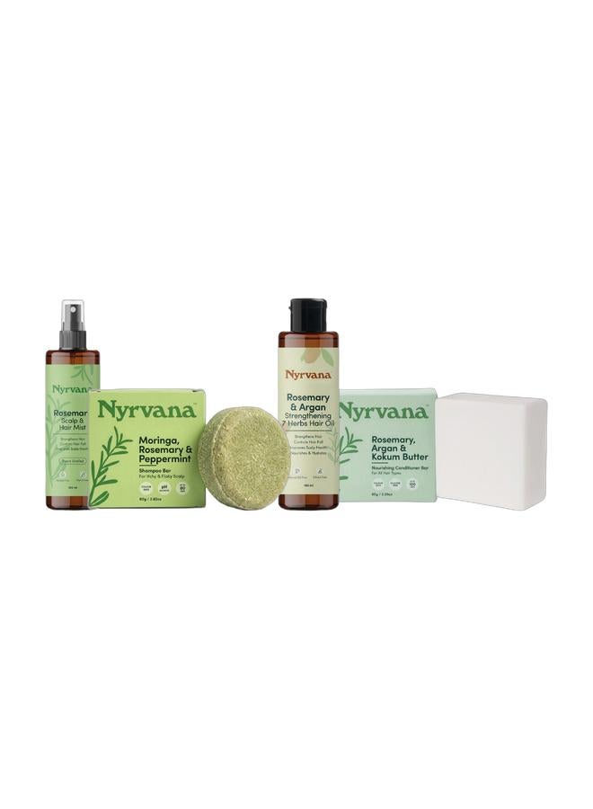 Nyrvana Moringa Rosemary & Peppermint Shampoo Bar | Anti-Dandruff for Itchy Flaky Scalp | Made for UAE Hard Water | Lasts up to 80 Washes | Paraben, Sulphate & Silicone-Free | 80g & Nyrvana Rosemary & Argan Strengthening 7 Herbs Hair Oil l 100ml | Hair Growth Oil for Hair Fall Control | Natural Pre-Wash Scalp Treatment with Bhringraj, Amla, Brahmi | Anti Hair Loss Oil for Women & Men | Mineral Oil Free, Silicone Free Ayurvedic Hair Oil | Reduces Breakage, Strengthens Roots, Soothes Dry Irritated Scalp | Best Hair Oil for Damaged Hair, Thin Hair, Slow Growth UAE | Lightweight Non-Sticky Formula | Made for UAE Hard Water & Climate | Nourishes & Hydrates Hair | Improves Scalp Health, Adds Shine | For All Hair Types | Controls Dandruff & Dryness | For Stronger, Thicker, Healthier Hair & Nyrvana Rosemary Water Spray | For Scalp & Hair | 100ml | Hair Growth Support | Lightweight Daily Scalp Spray | Adds Shine & Helps Reduce Hair Fall | For All Hair Types | For Men & Women & Nyrvana Ro Bundle - Image 1