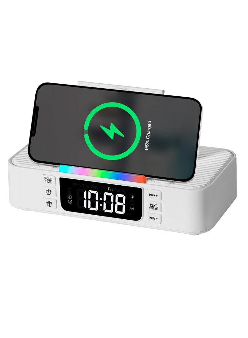 Excefore Bluetooth Speaker Alarm Clock with Wireless Charger, Digital Alarm Clock Wireless Charger, Bedside LCD Alarm Clock, Bluetooth Speaker RGB Night Light Cell Phone Stands, For Bedroom, Home - Image 1