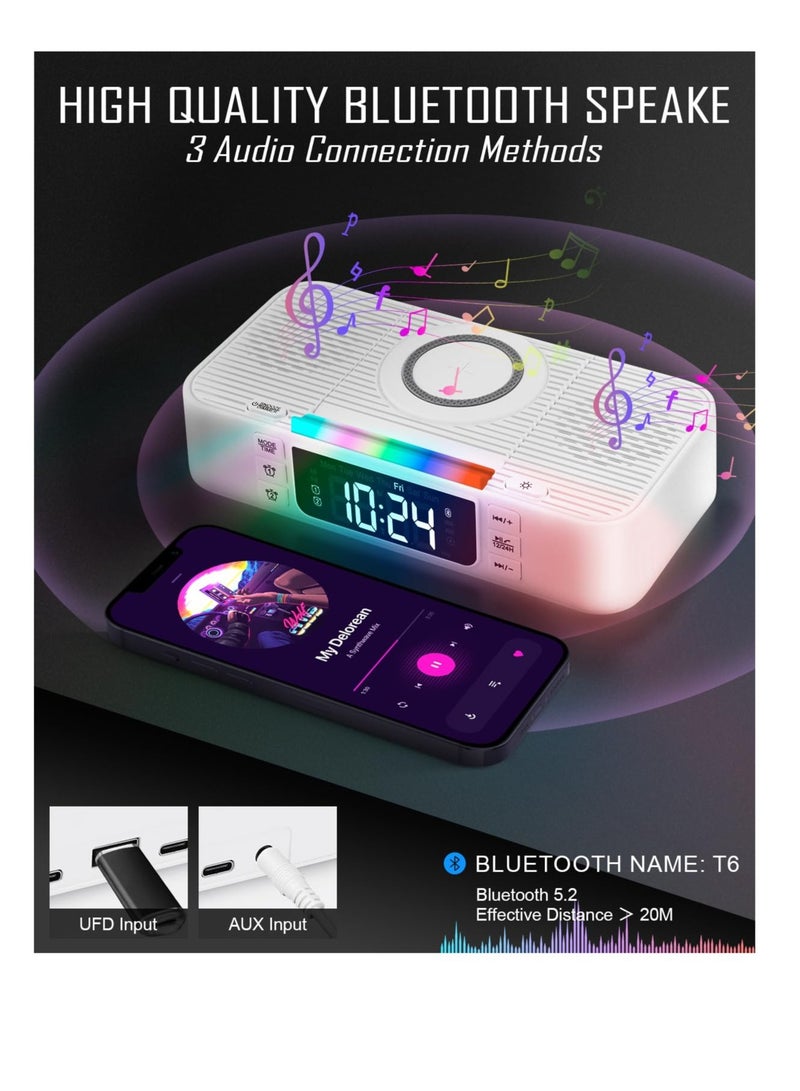 Excefore Bluetooth Speaker Alarm Clock with Wireless Charger, Digital Alarm Clock Wireless Charger, Bedside LCD Alarm Clock, Bluetooth Speaker RGB Night Light Cell Phone Stands, For Bedroom, Home - Image 4