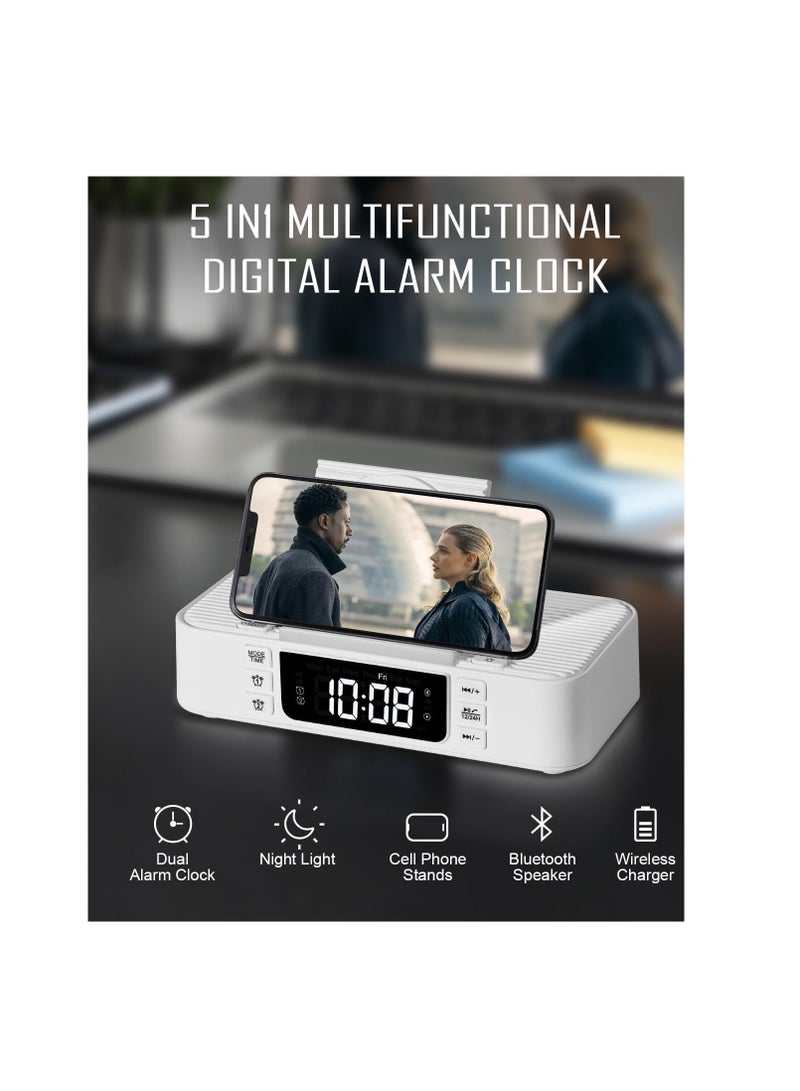 Excefore Bluetooth Speaker Alarm Clock with Wireless Charger, Digital Alarm Clock Wireless Charger, Bedside LCD Alarm Clock, Bluetooth Speaker RGB Night Light Cell Phone Stands, For Bedroom, Home - Image 2