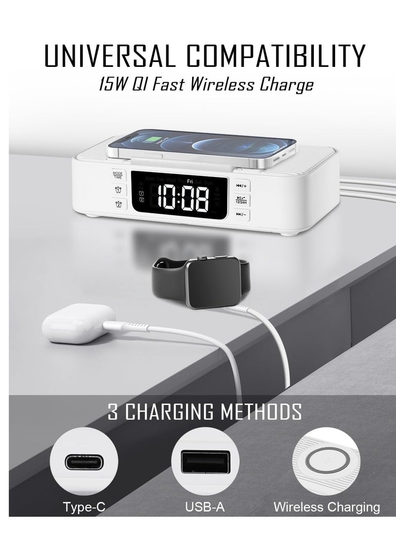 Excefore Bluetooth Speaker Alarm Clock with Wireless Charger, Digital Alarm Clock Wireless Charger, Bedside LCD Alarm Clock, Bluetooth Speaker RGB Night Light Cell Phone Stands, For Bedroom, Home - Image 3