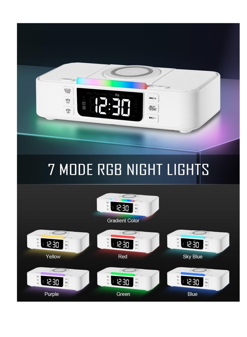 Excefore Bluetooth Speaker Alarm Clock with Wireless Charger, Digital Alarm Clock Wireless Charger, Bedside LCD Alarm Clock, Bluetooth Speaker RGB Night Light Cell Phone Stands, For Bedroom, Home - Image 5