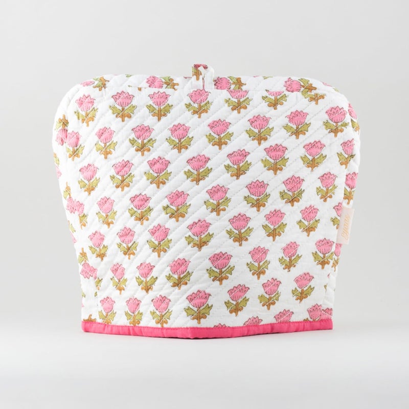 EYAAS LIVE LIFE Eyaas Hand Block Printed Cotton Quilted Tea Cozy Tea Pot Cover Kettle Warmer Kitchen Accessories Table Setting Gifts for Tea Lovers 9 x 115 inches Pink White  - Image 2