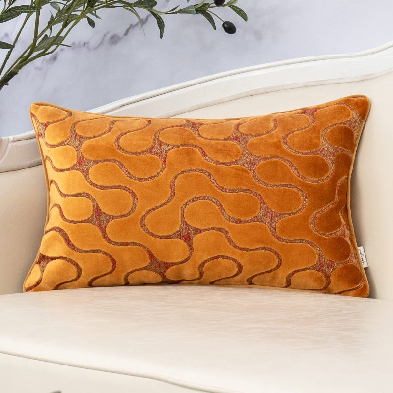 Yangest Orange Yellow Throw Pillow Cover Wavy Cushion Cover Modern Zippered Rectangular Pillowcase for Sofa Couch Bedroom Living Room Home, 12x20 Inch - Image 1