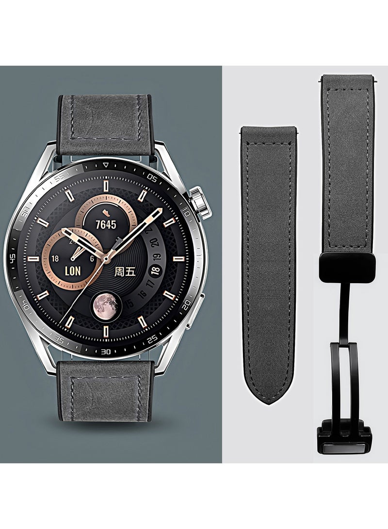 TDZDDYS Leather Watch Strap 22mm with Magnetic Buckle Compatible with Huawei GT3 GT4 46mm GT3 Pro Watch 3 GT2e GT2 Pro 42 46mm Samsung Galaxy Watch 3 45mm Gear S3 Grey Everyday Wear - Image 1