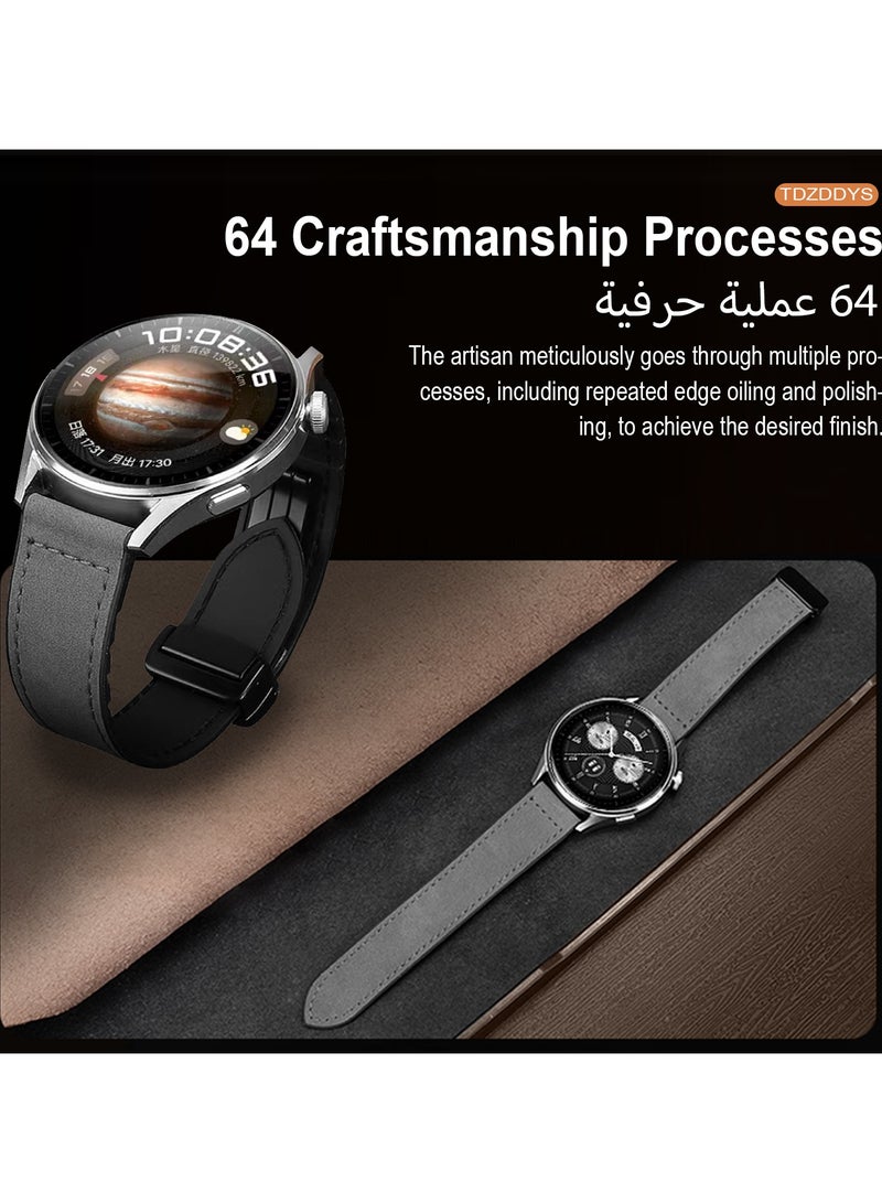TDZDDYS Leather Watch Strap 22mm with Magnetic Buckle Compatible with Huawei GT3 GT4 46mm GT3 Pro Watch 3 GT2e GT2 Pro 42 46mm Samsung Galaxy Watch 3 45mm Gear S3 Grey Everyday Wear - Image 3