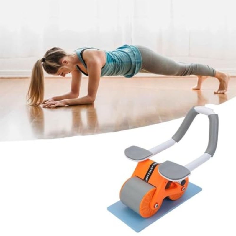 Home gym abdominal roller wheel with TPR material, black and silver color, automatic rebound function for core strengthening and safe elbow/knee support - Image 3