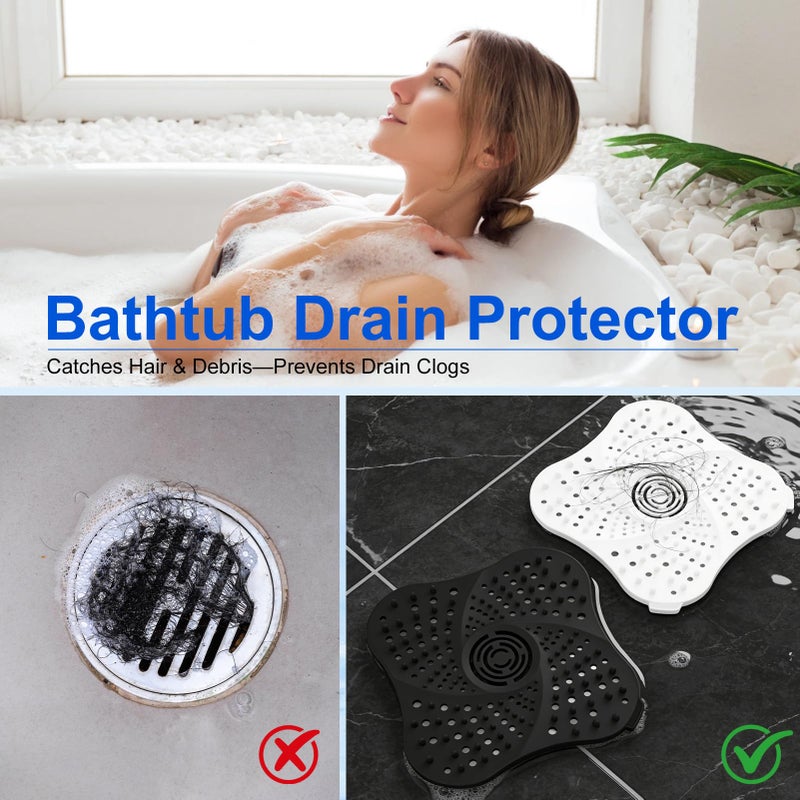 echosari 4 Pack Shower Drain Hair Catcher, Premium Silicone Shower Hair Catcher with Suction Cup for Regular Drains of Shower Kitchen Bathtub Bathroom (Black/White/Gray/Blue) - Image 3