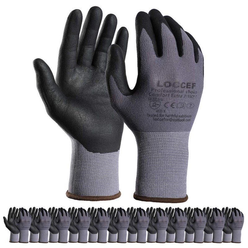 LOCCEF Safety Work Gloves MicroFoam Nitrile Coated12 PairsSeamless Knit Nylon GlovesHome ImprovementMicroFoam Gloves 12 Pairs123XLPack of 1