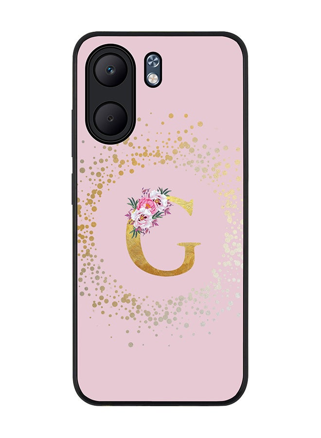 Stylizedd For Oppo A5x 5G / A5x 4G Case,Slim fit Camera Protection, Shockproof Thin Phone cover  - Custom Monogram Floral - G  (Pink )
