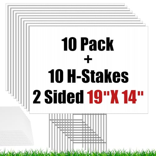 IKAYAS 10 Pack Blank Yard Signs with Stakes, Large Size 19 x 14 Inches White Garden Yard Signs Yard Sale Signs Corrugated Plastic Signs for Party Decorations,Garage Sale, Guidepost, Open House - Image 1