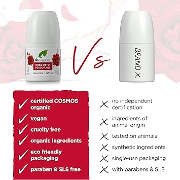 dr.organic Dr Organic Rose Otto Deodorant Aluminium Free Mens Womens Natural Vegan CrueltyFree Paraben SLSFree Organic 50ml Packaging may vary Pack of 2 - Image 4