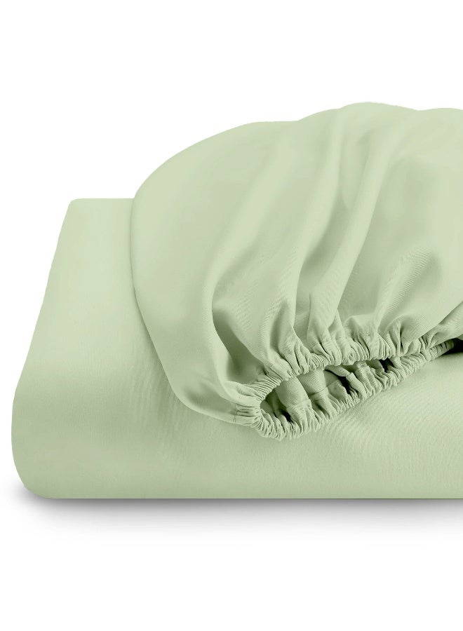 Rest Fitted Bedsheet 90x190+20cm Breathable Plush Mint Green Fabric with Deep Pockets Machine Washable for Optimal Protection  - Image 2